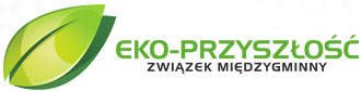 logo związku międzygminnego eko przyszłość . po lewej stronie zielony liść oraz nazwa zakładu