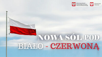 plakat Nowa Sól pod biało-czerwoną flagą