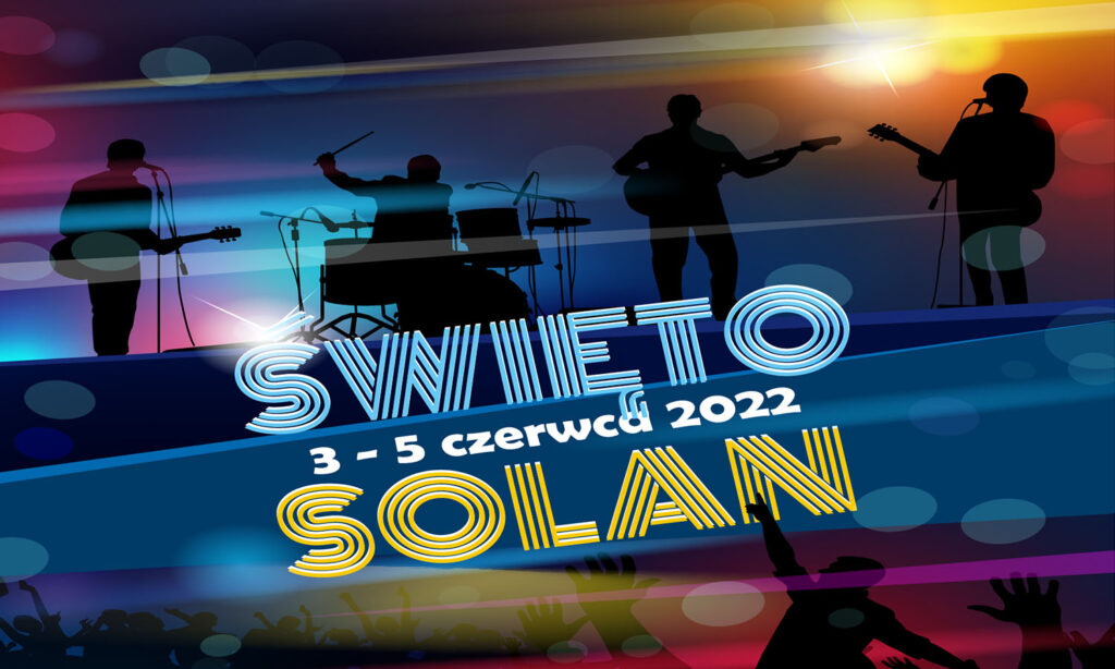 logo święta solan 3 do 5 czerwca 2022 w tle grające na instrumentach osoby